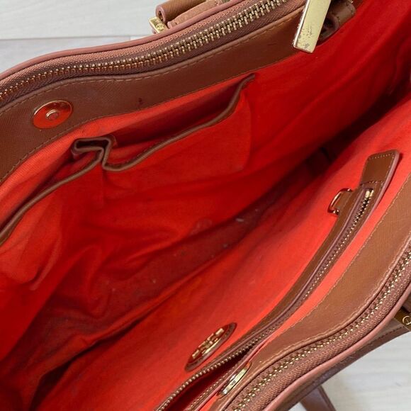 Tory Burch Women's Leather Robinson Double Zip Tote Large Camel Tan - Picture 5 of 9